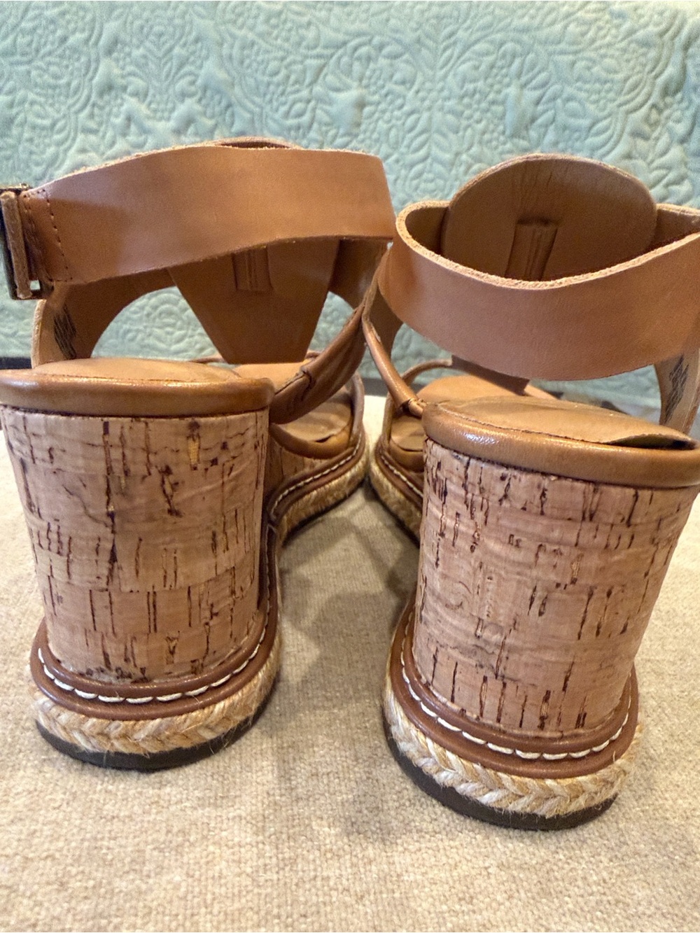 Crown Vintage Cognac Leather Strappy Wedge Sandals - Picture 7 of 9